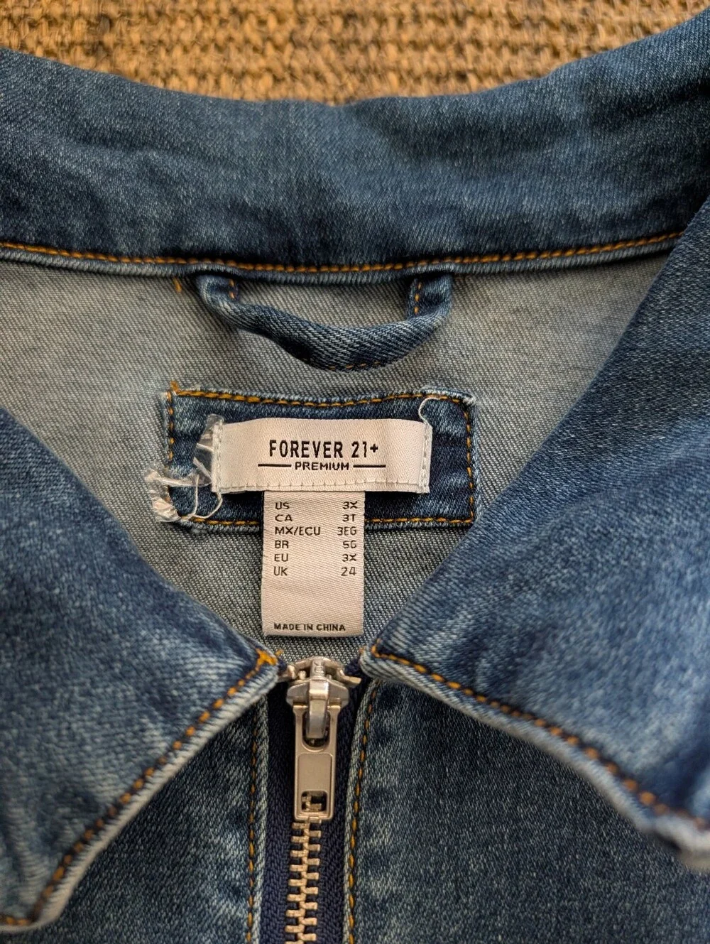 Forever 21 Blue Denim Short-Sleeve Zip Jumpsuit with Tie Belt Raw Hem